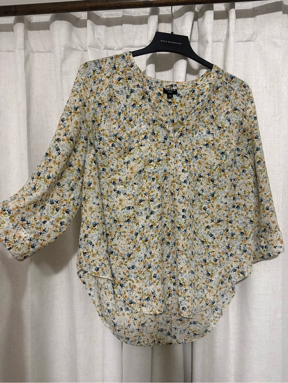 Floral Print Lightweight Blouse - Yellow/Blue - TORRID